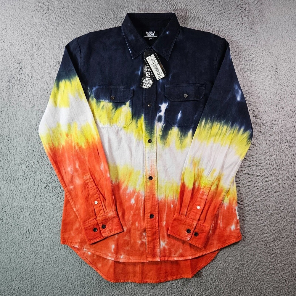 $110 NWT Hustle Gang Shirt Men Small Logo Indian‎ Back Colorful Cotton - NEW